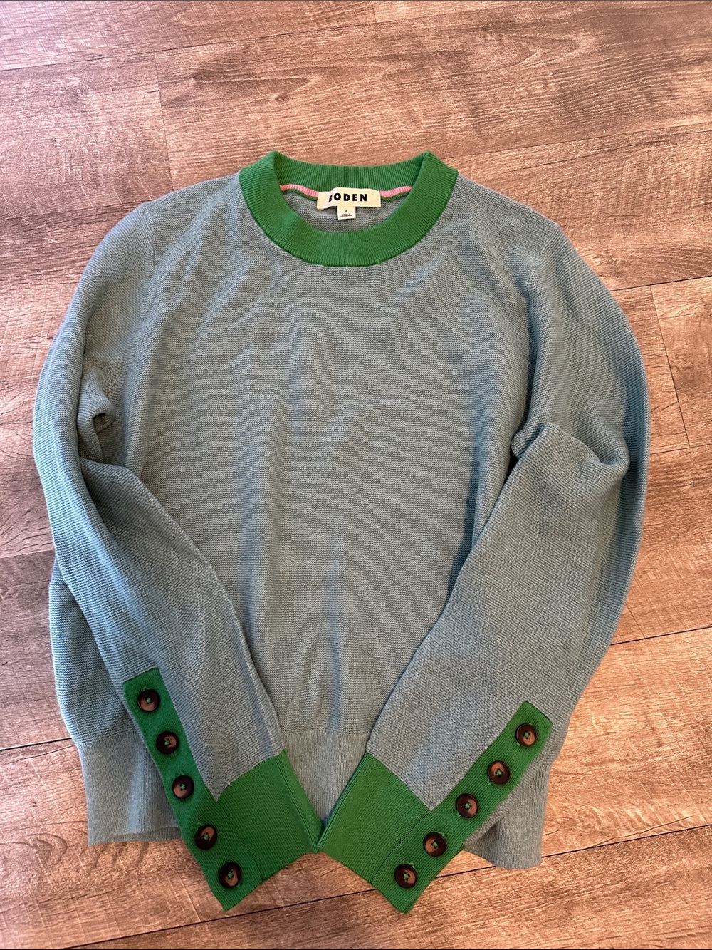 Boden Blue Crewneck Sweater with Green Trim